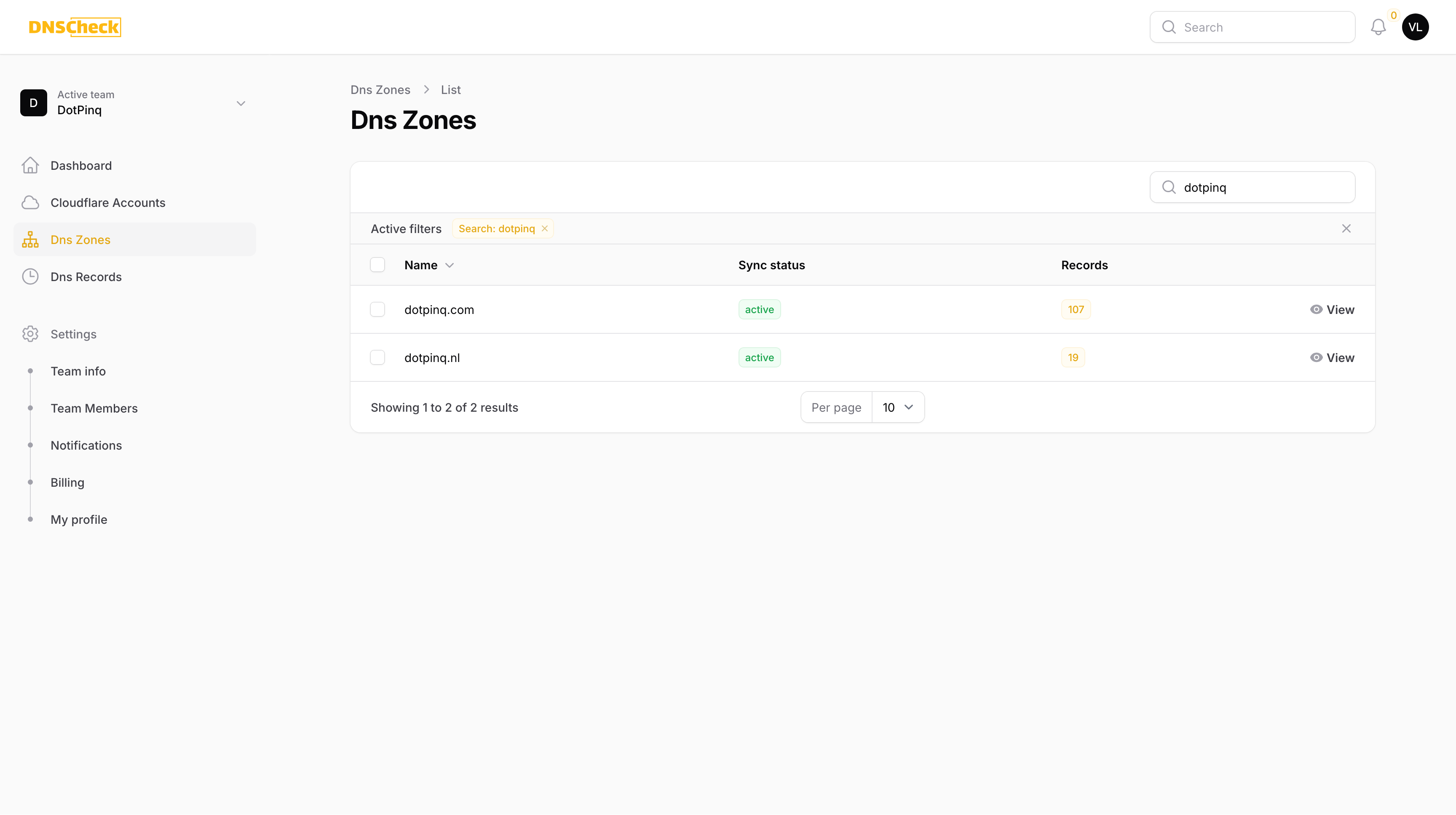 Domain monitoring setup page