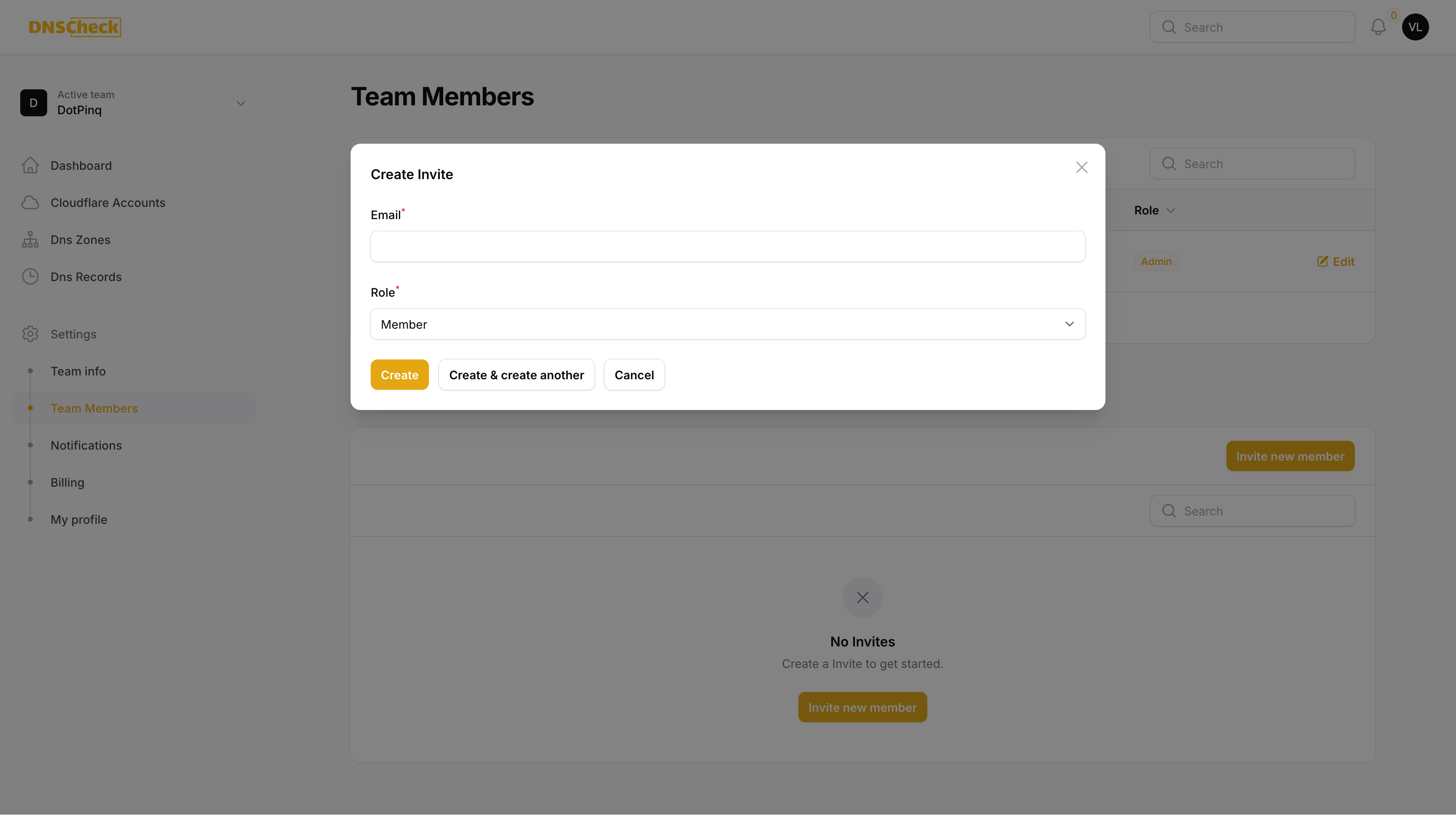 Team member invitation and management